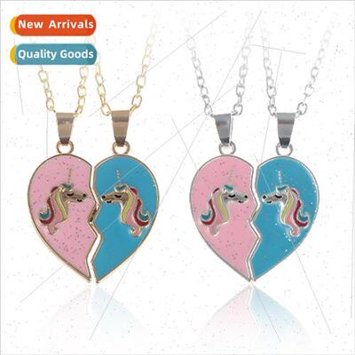New  Friends Unicorn Love Patchwork BFF Necklace Creative Tw