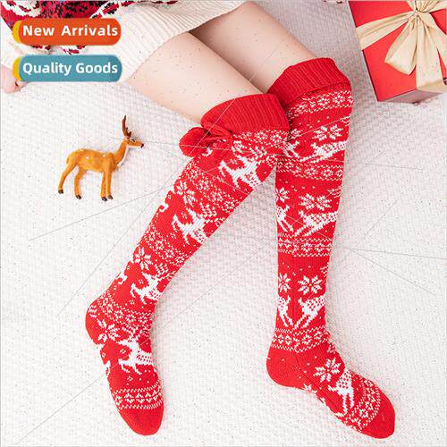 Europe new Christmas socks elk wh ball knted long knee high