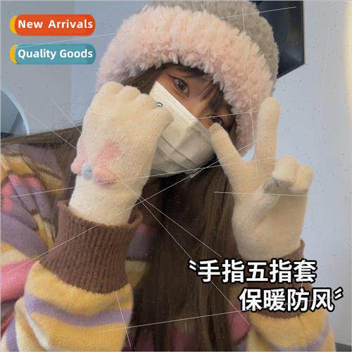 Bow tie gloves fall winter women outdoor sports warm anti-sw