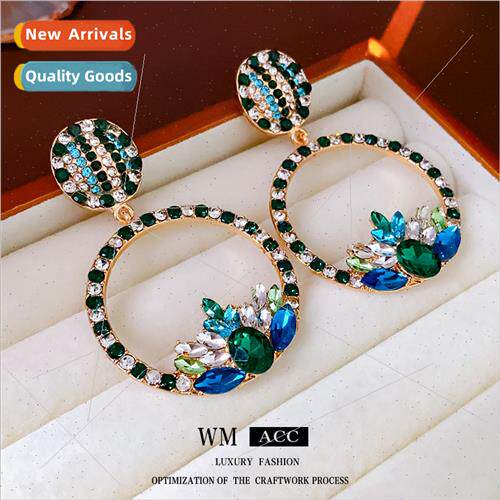 lver needle colorful inlaid diamond circle water drop earrin