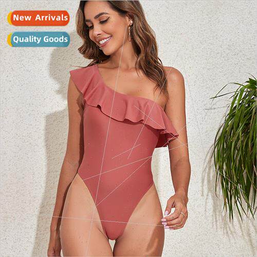 2023 Europe Slant Shoulder Ruffle One Piece Bikini Swimsu Se