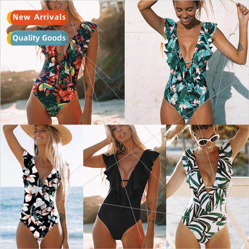 Printed floral floral Europe even ruffle body swimsu women 2