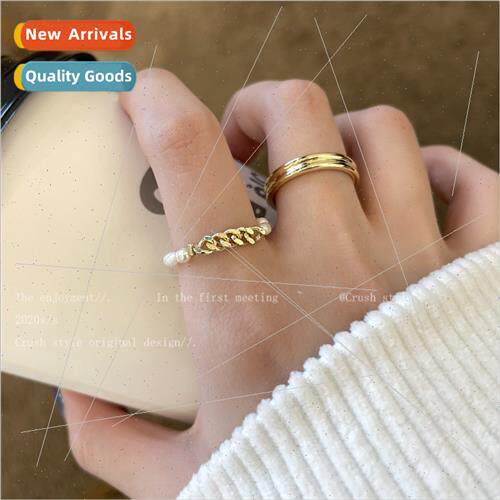 Japan twopcs set chain pearl ring female ins tide niche fash