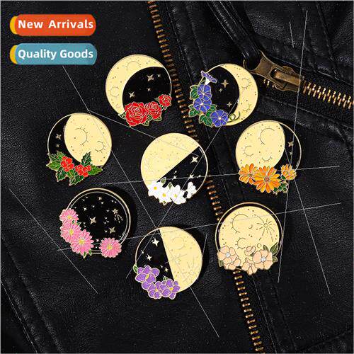 Japan Korea aesthetic alloy brooch moon flowers Knot Cy Yuna