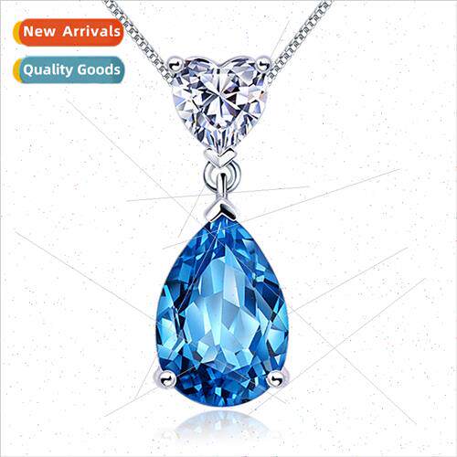 s925 silver heart ocean necklace female watery years aquamar
