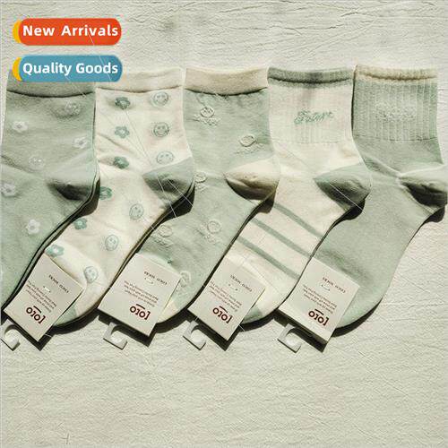2023 fall winter new socks women mid-calf green women socks