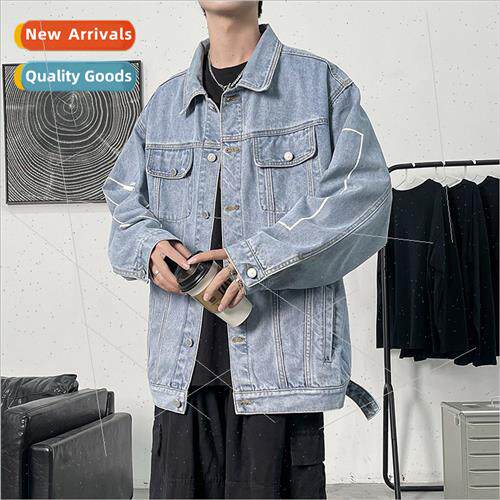HK retro solid color denim jacket boys BF wind loose nd jack