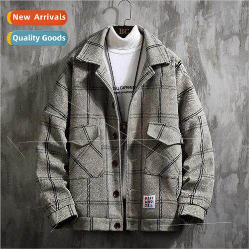 Autumn winter 2021 new plaid tweed jacket men tweed nch coat