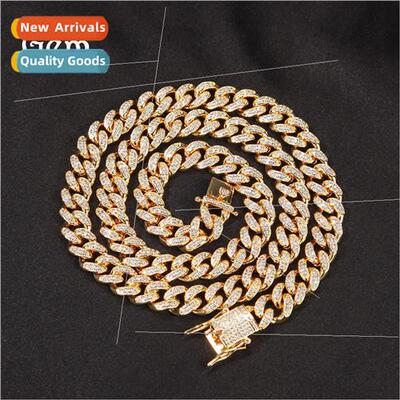 Hip Hop Diamond Encrusted Necklace Gold 10mm Wide Collarbone
