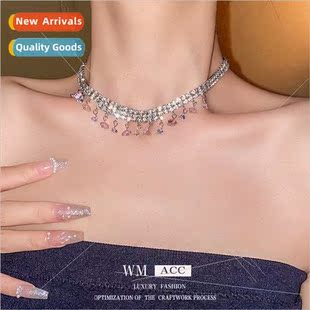 Europe diamond pink heart tassel necklace niche collarbone c