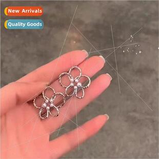 tinfoil shell pearl Korea925 earrings needle flower silver