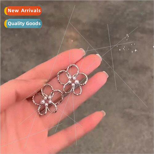 Korea925 silver needle tinfoil shell pearl flower earrings i