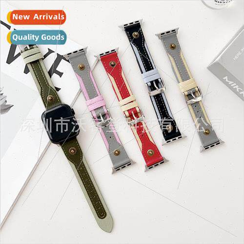 适用apple watch color clash denim leather strap apple watch8