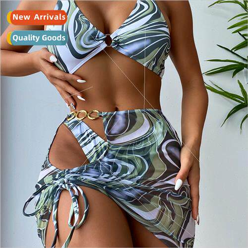 Womens Floral 3-piece Circle Separate Swimsu Sexy Bikini i L