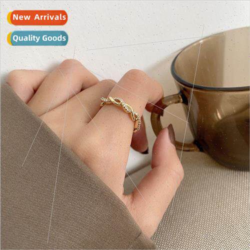 Braided twist ring women fashion French retro simple cold wi