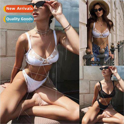 Steel brace black and whe polka dot mesh spl bikini swimsu i