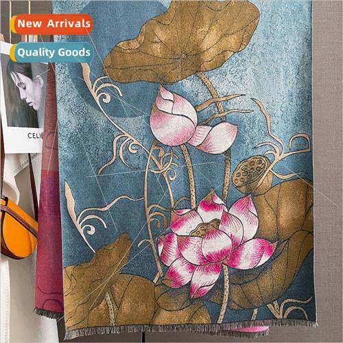 Retro lotus imation cashmere scarf female warm winter double