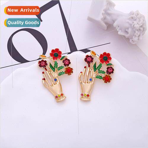 retro fashion alloy oil drop flower earrings temperament nd