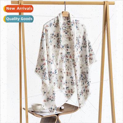 Winter Printed Scarf 2023 Rustic Botanical Flower Warm Shawl