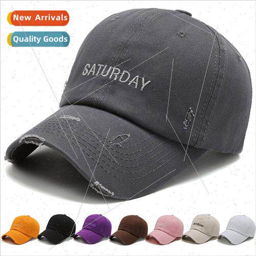 Fashion set tide do old broken holes letters hat embroidery
