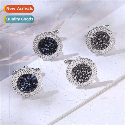 New creative round diamond crystal onyx cufflinks French shi