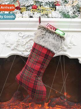 Christmas Gingham Plush Socks Christmas Decorations Christma
