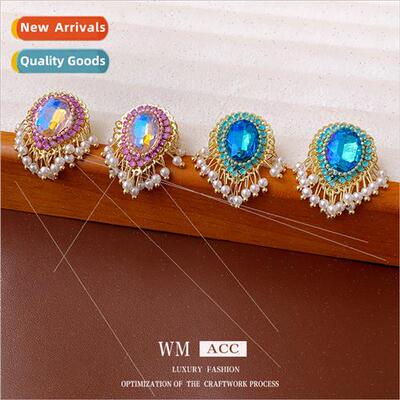 lver needle wh diamond drop pearl tassel earrings French fas