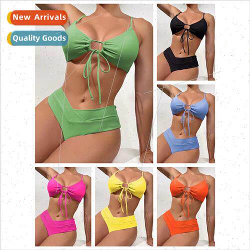 2024 New Solid Color Tie Bow Spl Swimsu Feminine Europe Biki