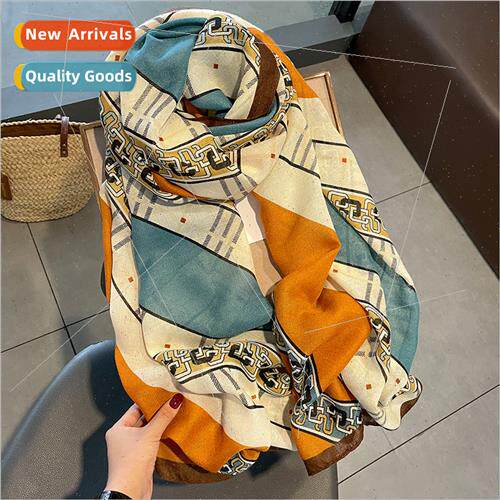 2022 fashion chain temperament cotton linen scarf female dua