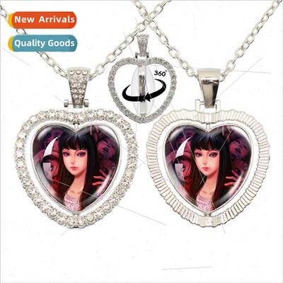 New Ito Junji Tomie Rhinestone Heart Pendant 360 Degree Rota