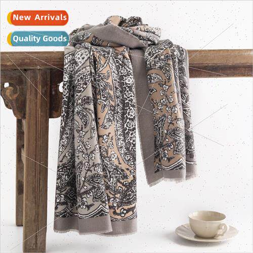 Retro ethnic color blocking printing scarf female fresh swee