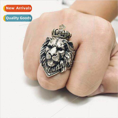 Bully vintage crown lion king ring men fashion exquise cross