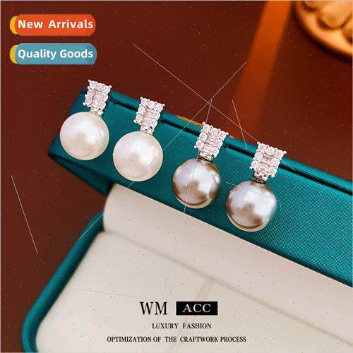 lver needle square zirconia pearl earrings Koreasimple versa