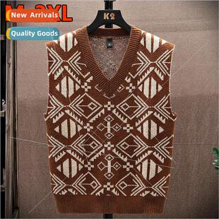 neck Sweater Vest Men Horse Sleeveless Clip Knted