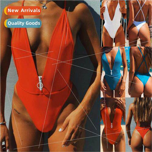 Solid color zipper bikini i one-piece swimsu 19C224