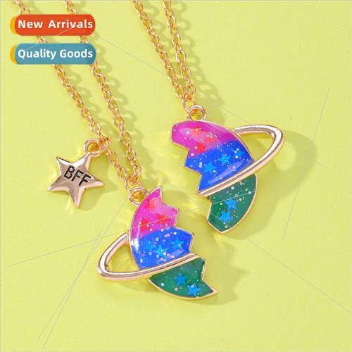 New BFF  Friends Kids Necklace Planet Pendant Alloy Oil Drop