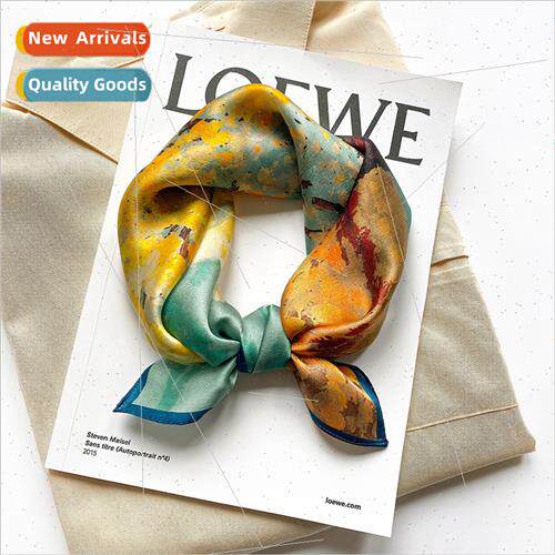 2021 new square oil painting mulberry silk scarf fashion dec