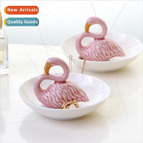 Scandinavian Pink Flamingo Ceramic Jewelry Tray Jewelry Rack