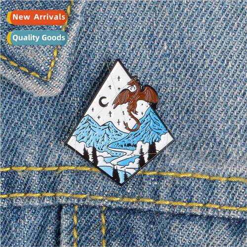 Mountain Peak Star Moon Personalized Enamel Brooch Moonlight
