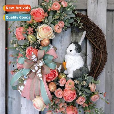 2023 Easter Decoration Bunny GarlWreath Woven Ribbon Wreath