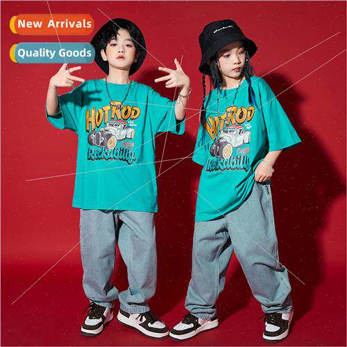 Set dance childrens tide clothing denim pants hiphop summer