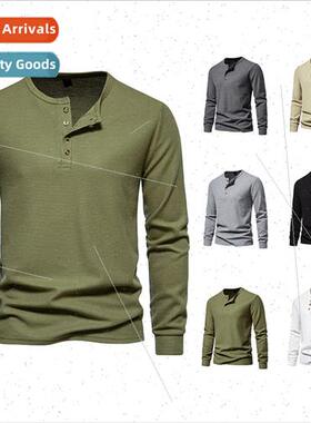 2023 new men Europe size four buttons waffle Henry T-shirt m