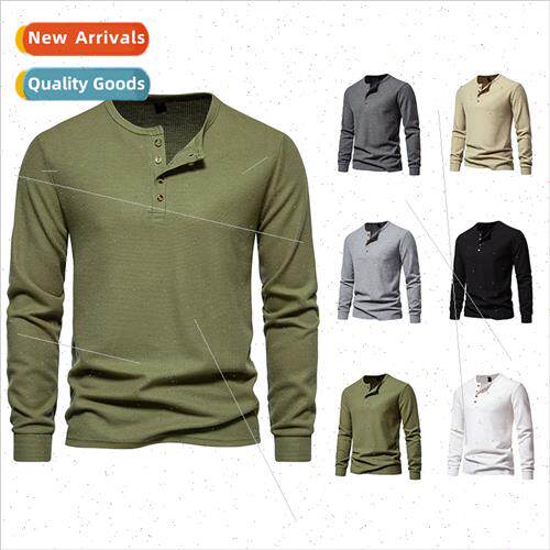 2023 new men Europe size four buttons waffle Henry T-shirt m