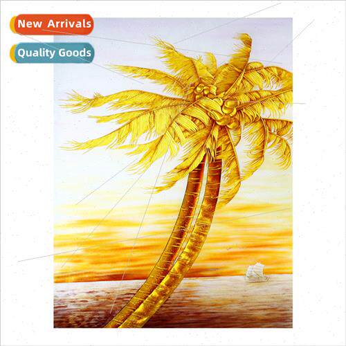 Handmade mple Full Stch Golden Sunset Coconut Tree Cross Stc