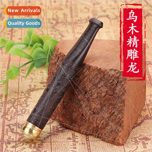 Men Cigarette Filter Pipe Sandalwood Flat Carved Dragon Larg