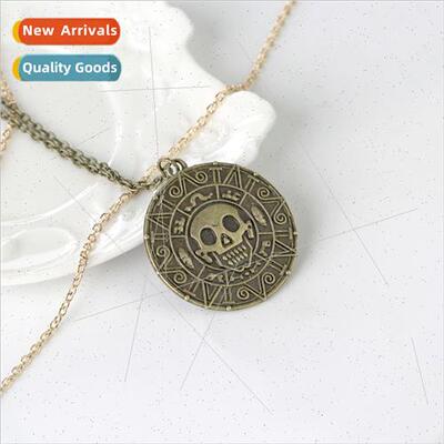 Aztec Gold Coin Skull Men Necklace Vintage Sweater Chain  Eu