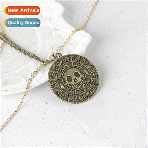 Aztec Gold Coin Skull Men Necklace Vintage Sweater Chain  Eu