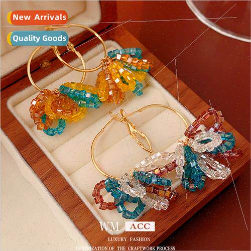 lver needle colorful crystal beads tassel earrings match ear