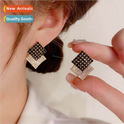 Korea advanced sense double layer diamond earrings niche s92