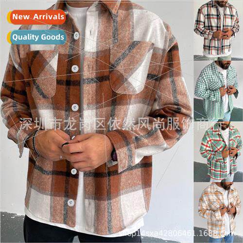 2022 fall winter new single-breasted men plaid shirt men jac